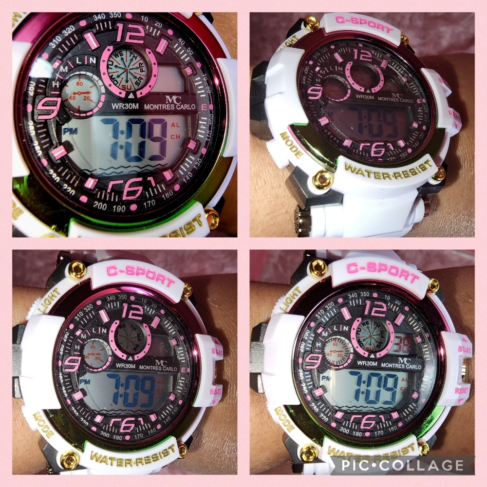 LARGE PINK and GREEN WATCH:  Chronograph WOW!